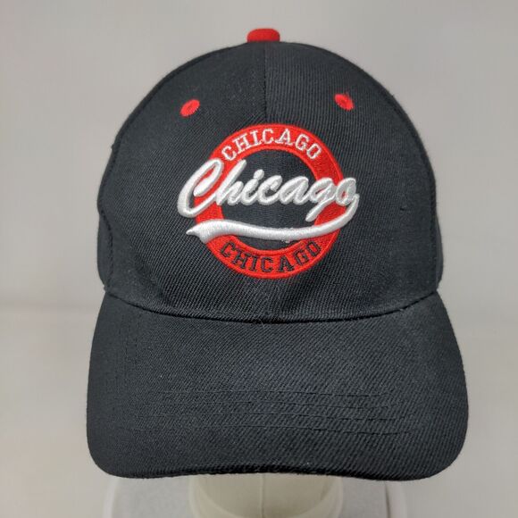 Chicago Strapback Hat Black One Size Adjustable Embroidered 6 Panel - Picture 2 of 7